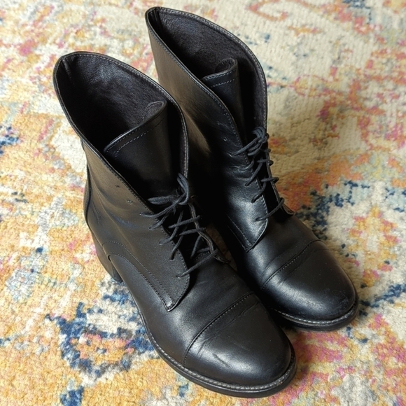 Latitude Femme Classic Genuine Leather Lace Up Block Heeled Ankle Boots Black 37 - Picture 16 of 16